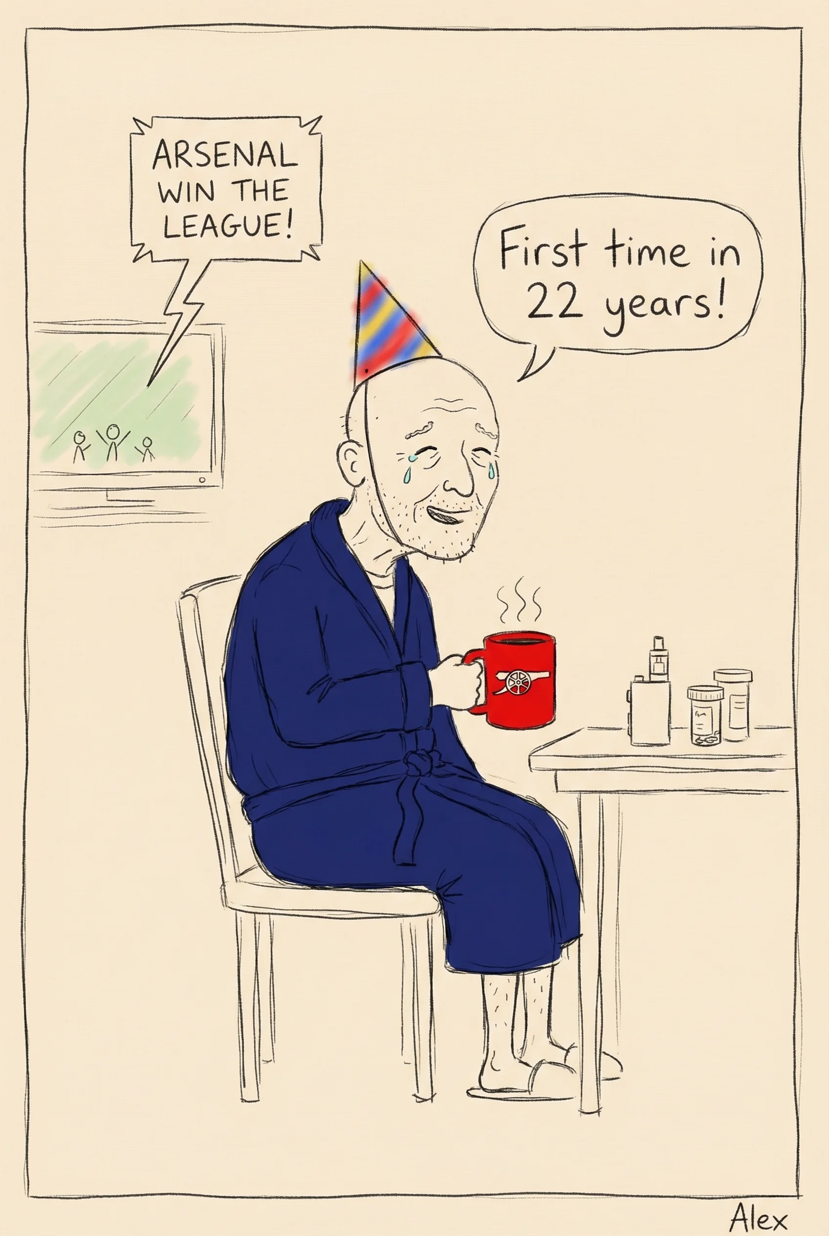 Old Man Dan celebrating Arsenal winning the league