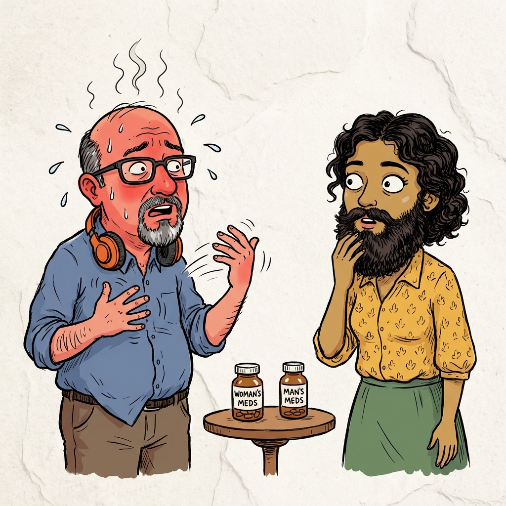 Two people who accidentally swapped medications with comical consequences